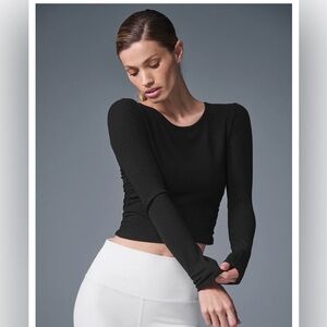 Alo Gather Black Ribbed Long Sleeve Top